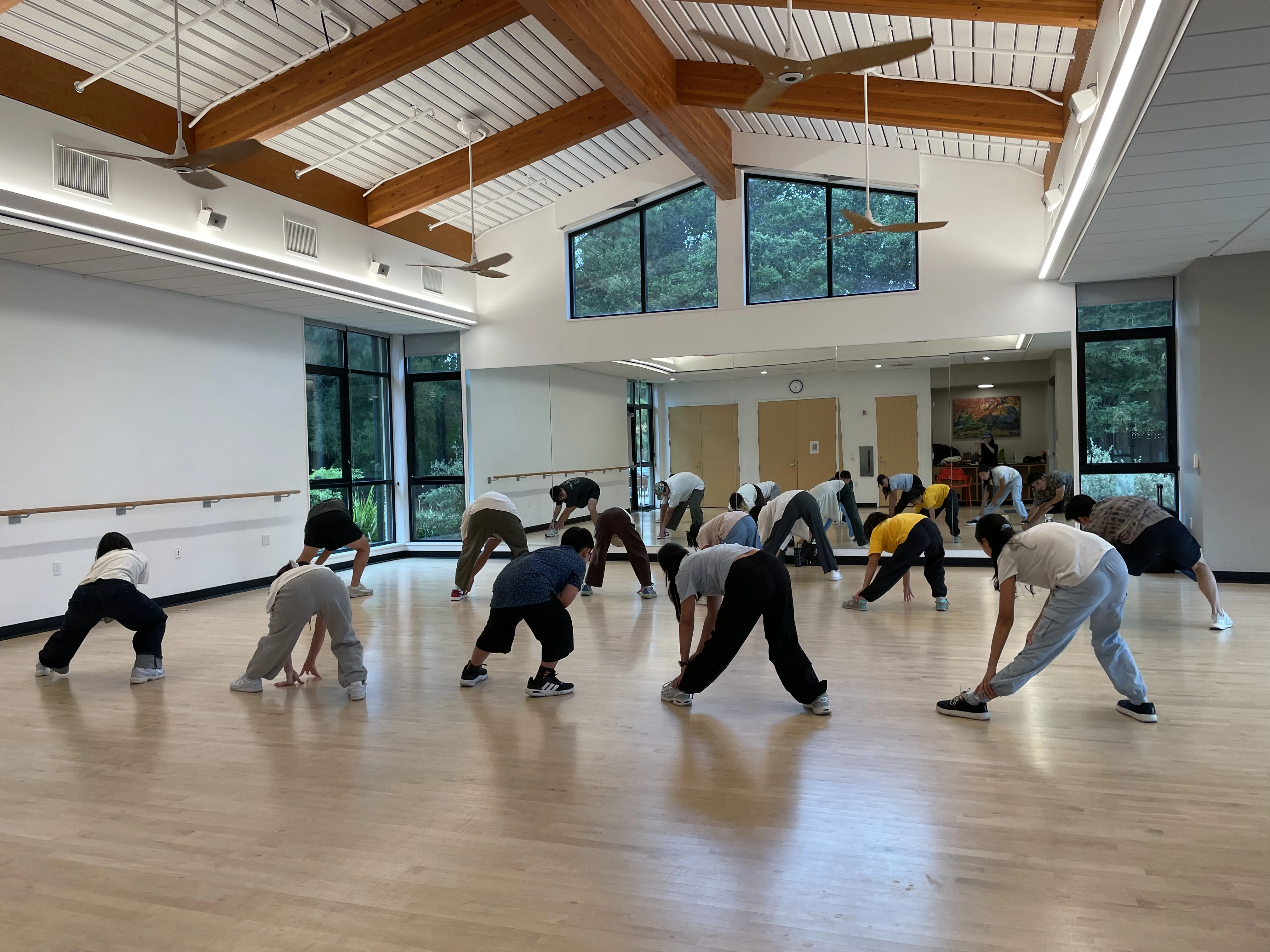 Students stretching in unison